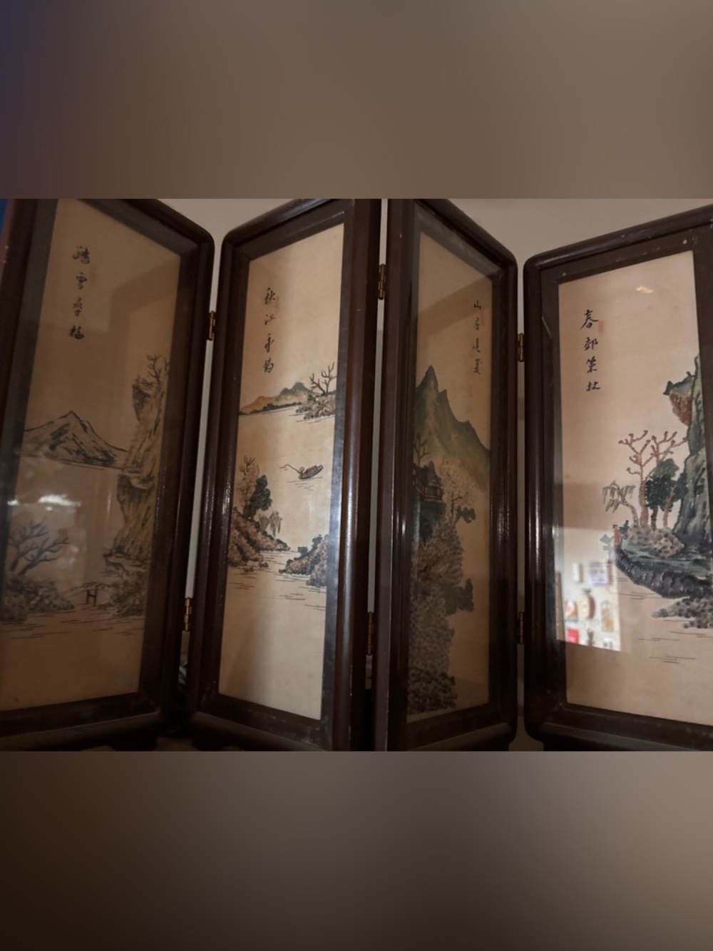 Small tabletop Asian folding screen